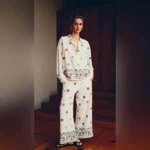 Zara-  Floral Embroidered Women' Top And Pants